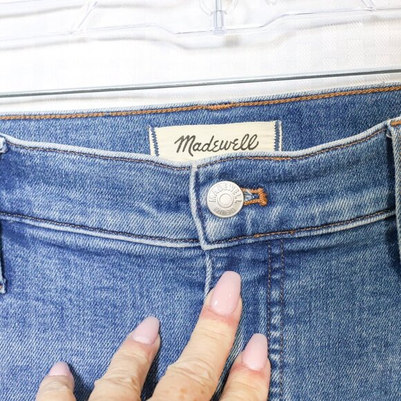 Madewell Kick Out Jeans Women's 32 Mid Rise Raw Hem Flare Stretch Medium Wash - Picture 7 of 13